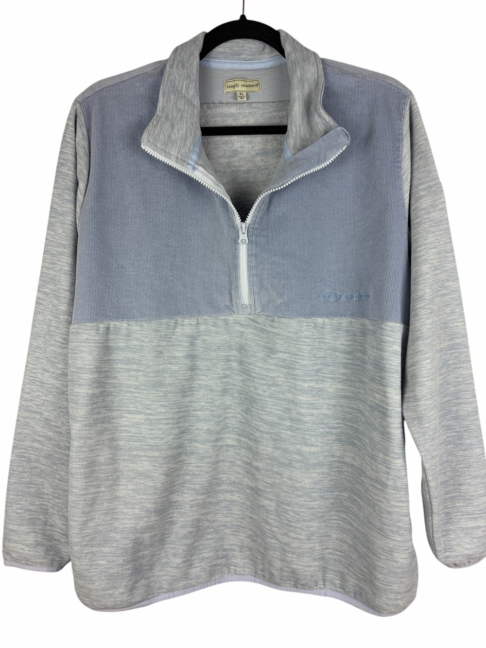 Simply Southern XL Blue Corduroy Quarter Zip Pullover Fleece Pocket Top